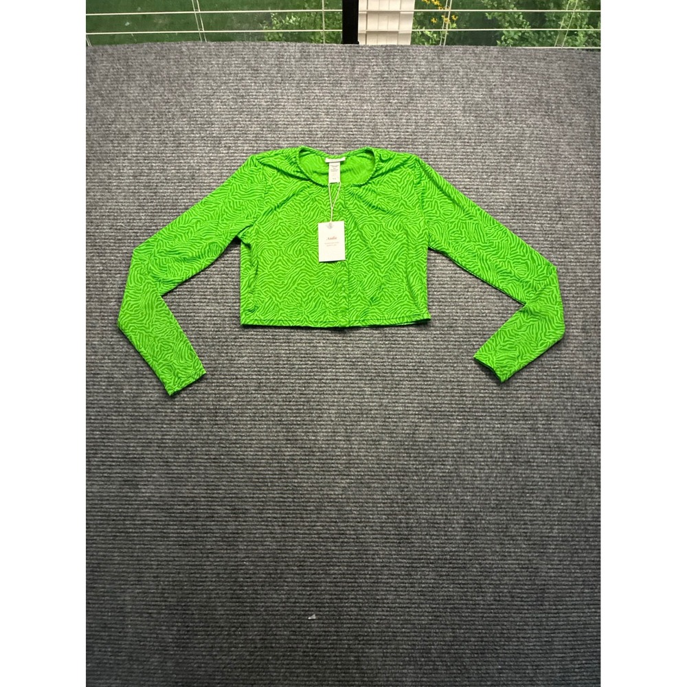 Andie Augusta Jacket XS Green Zebra Print Cropped Snap Front Long Sleeve AD014 - Picture 4 of 9